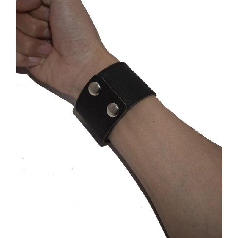 Making up Mens Black Genuine Leather Cuff Bracelet Adjustable 3