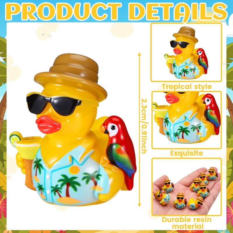 RoundFunny 50pcs Tropical Mini Duck Summer Party Favor Resin Miniature