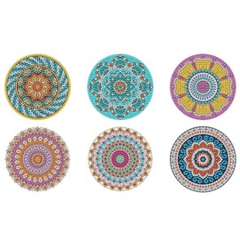 Becho 6 Pcs Mandala Diamond DIY Painting Coasters with Holder,Cup Mat Art Craft Supplies Mandala Painting Diamond Coasters Kits for Beginners, Adults & Kids.(Mandala 1)