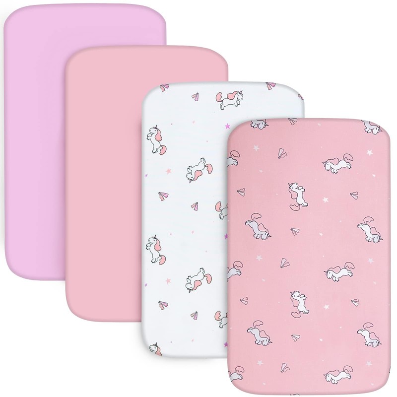 Bassinet Fitted Sheet(33" x 20"), Bassinet Sheets 4 Pack, Compatible