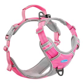ThinkPet No Pull Harness Breathable Sport Harness with Handle-Dog Harnesses Reflective Adjustable for Medium Large Dogs,Back/Front Clip for Easy Control L Pink