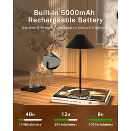 2 Pack Cordless Table Lamp, 5000mAh Rechargeable Battery Operated Lamp, 3 Colors Stepless Dimming, Portable LED Desk Lamp for Restaurant/Bedroom/Bars/Cafe/Outdoor Party/Camping/Terrace Night Light