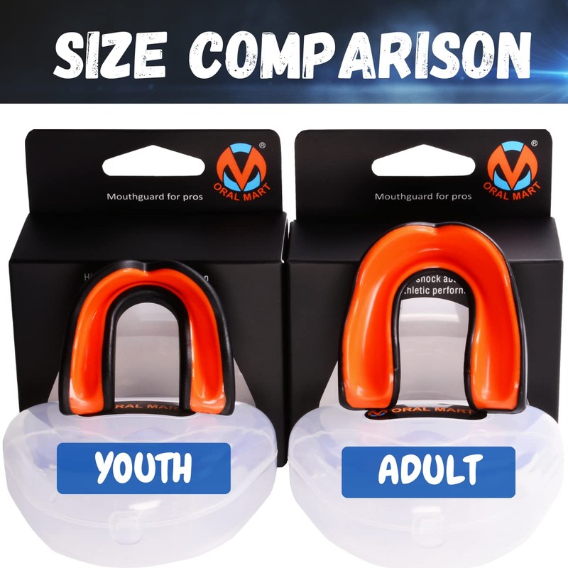 Oral Mart - Protector bucal Deportivo para Adultos (Negro/Naranja)