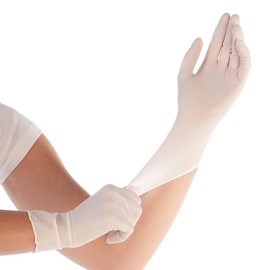 FRANZ MENSCH 100 Stück Hygostar Synthetikhandschuhe Elastic | puderfrei, Packung, weiß, 9/L, L: 24cm, Einmalhandschuhe, Synthetikhandschuhe, Schutz vor Keimübertragung