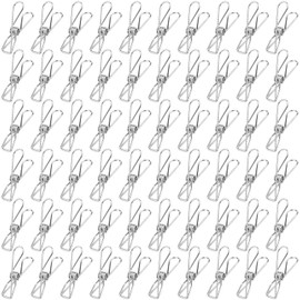 Pack of 60 Strong Hold Clothes Pegs, Stainless Steel Clothesline Clips, Windproof Clothes Pegs, Non-Slip Clothes Pegs, for Clothes
