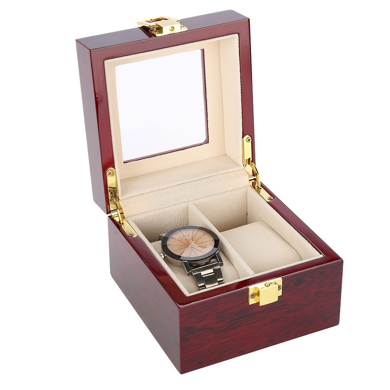 2 Grids Wooden Watch Holder Wristwatch Display Case Jewelry Gift