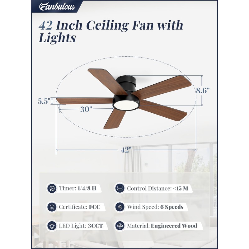 Fanbulous 42 Inch Ceiling Fans with Lights and Remote,Outdoor Indoor