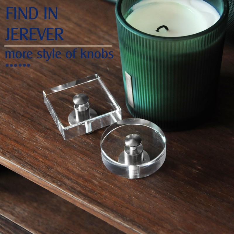 JEREVER 2 Pack Acrylic Knobs Large Size Crystal Brass Drawer