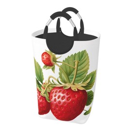 BREAUX Strawberry Clipart Print Square Dirty Laundry Organizer, Toy Clothes Organizer, Foldable Laundry Basket, Black