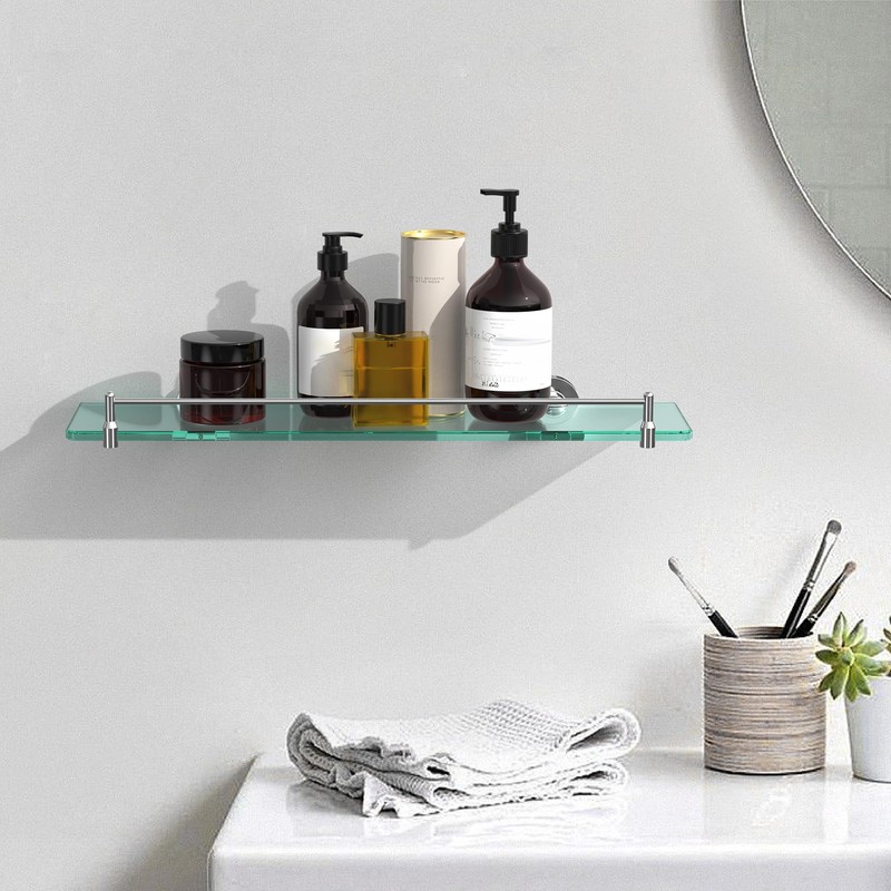 KOCOK 20 Inches Glass Shelves for Bathroom, Chrome Polished Floating