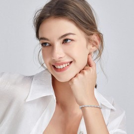 FANCIME Cubic Zirconia Tennis Bracelet, Sterling Silver April Birthstone Tennis Bracelets for Women, Fine Jewellery Mothers Day Christmas Birthday Gift for Women Girls