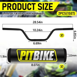 Datanly 1 Pcs 7/8" 22mm Dirt Bike Handlebars with Foam Pad Atv Motorcycle Handlebars for Motocross Atv Dirt Bike Ebike