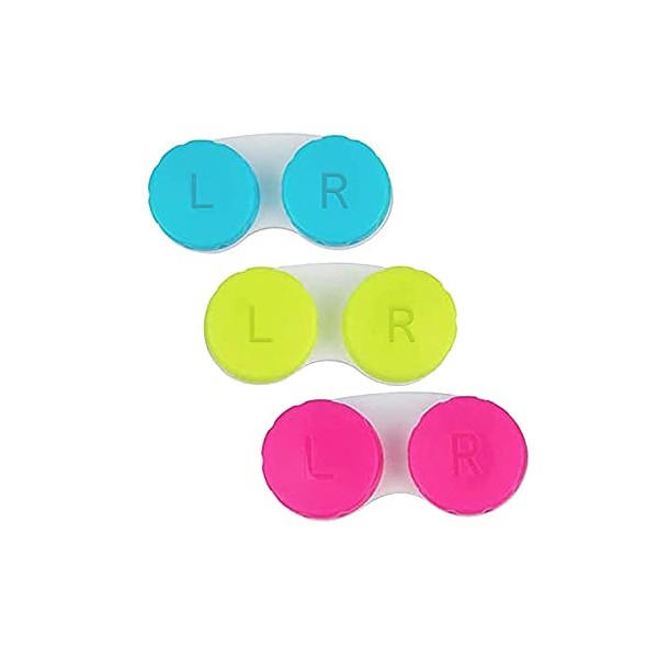 3 Pack Contact Lens Cases Holder Box Left/Right Eyes - 3 Colours