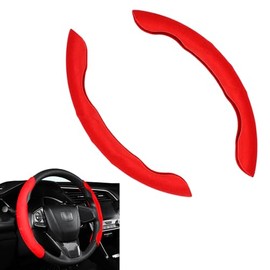 Fogfar Pack-2 Car Steering Wheel Cover, Segmented Velvet Non-Slip Steering Wheel Protector, Sweat Absorption Breathable Steering Wheel Cover, Universal for Most Cars SUVs and Trucks (Red)