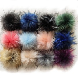Faux Fur Pompom, 12 Pieces Fur Pompom, Bobble for Hat, Fur Pompom with Elastic Band for DIY Hats, Bags, Scarves, Shoes, Key Chains, Crafts (8 cm)