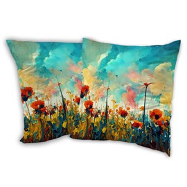 SKYDAWNY Watercolor Flowers Pillow Covers 18x18 in,Blue Sky Decor Throw Pillow Case Set of 2 Square Cover Summer Farmhouse Decorations for Home Living Room Bed Sofa