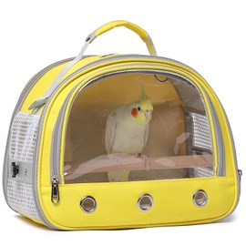 Bird Carrier,Bird Cage Parakeet Parrot Budgie Carrier Backpack for Small Birds, Travel Bird Cages with Perch, Transparent Ventilation Cockatiels, Lightweight Pet Carrier for Outdoor Use(Yellow)