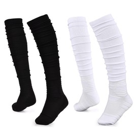 homfanseec Scrunch Football Socks, Extra Long Padded Athletic Socks with Ankle Support, 1 Pair(COLOR:white+black)