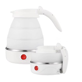 Foldable Electric Travel Kettle – Mini Portable Collapsible Water Boiler with Auto Shut-Off – Compact and Lightweight for Travel, Camping, Office, and Home (White)