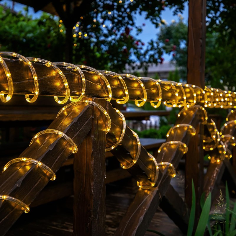 Solar Rope Lights, 66ft 200LED Solar String Lights, 8 Modes