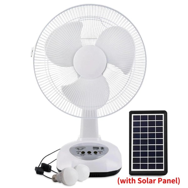 Solar Portable Solar Table Fan w/ LED Bulbs Variable Speed