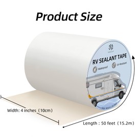 ROSEUP RV Roof Repair White Tape, 8 Inch X 50 Feet, RV Repair Seal Tape for Camper Roof Repair, Trailer Roof Sealant, Stop Camper Roof Leaks, UV-Resistant, Weatherproof
