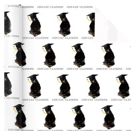 WRAPAHOLIC Funny Graduation Wrapping Paper Roll - Mini Roll - 17 Inch x 16.5 Feet - Cute Cat with Bachelor's Hat and Con-Cat-Ulations Design Perfect for Party, Celebration