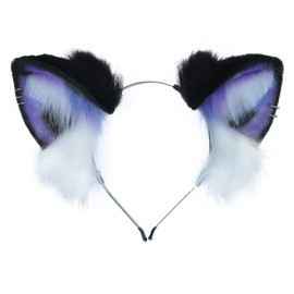 Dodheah Orecchie da Gatto Orecchie di Volpe Lupo Catwoman Cosplay Halloween Natale Carnevale Costume per Adulti Nero Viola