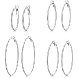 4 Pairs  Gold Hoop Earrings for Women | 14K Gold Plated Hoop Earrings Set Hypoallergenic Earring Lightweight Dangle Earrings Set  Gold Small Hoop Earrings Set   earring holes - Color: 4 Pairs Silver-30/40/50/60mm
