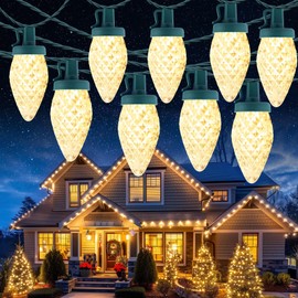 C9 Christmas Lights Outdoor, 114 Feet 150 LED C9 String Lights with Timer & 8 Light Modes, Waterproof Commercial Grade Connectable Christmas Tree Lights for Indoor Outside Roofline Patio, Warm White