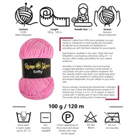 Rome Yarn Softy Velvet Wool 100 g - 120 m | Velvet Yarn Chunky Chenille Wool, Baby Wool, Amigurumi Super Bulky Yarn for Crochet and Knitting Wool, Fluffy Yarn, Velvet Yarn (3 Balls, 948 Dark Pink)