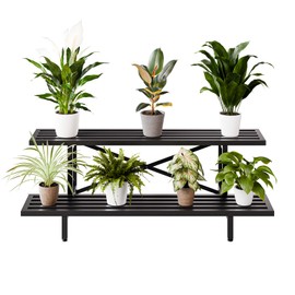 Idzo Steel Ladder Plant Stand Indoor, Heavy-Duty Steel Plant Holder, 220 lbs per Layer Capacity, Rustproof and Weather-Resistant, Indoor/Outdoor Metal Plant Stand, Space-Saving Display, Easy Assembly, 2-Tier