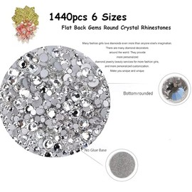 1440pcs 6 Sizes Crystal Rhinestones Nail Design Crystal Rhinestones, Flat Back Gems, Transparent Rhinestones with Tweezers and Storage Boxes, for Nails, Clothing, DIY