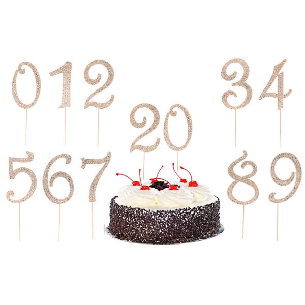 zmgmsmh - Decoración de tarta de cumpleaños con número de 0 a 9 para mostrar números de años o edades, adornos de diamantes de imitación plateados para decoración de fiestas, bodas y aniversarios