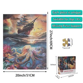 500 Piece Jigsaw Puzzle for Adult Intricate Nautical Octopus Puzzle, Stormy Sea Ship Scenery Difficult and Challenge Large Puzzle Game Toys Gift