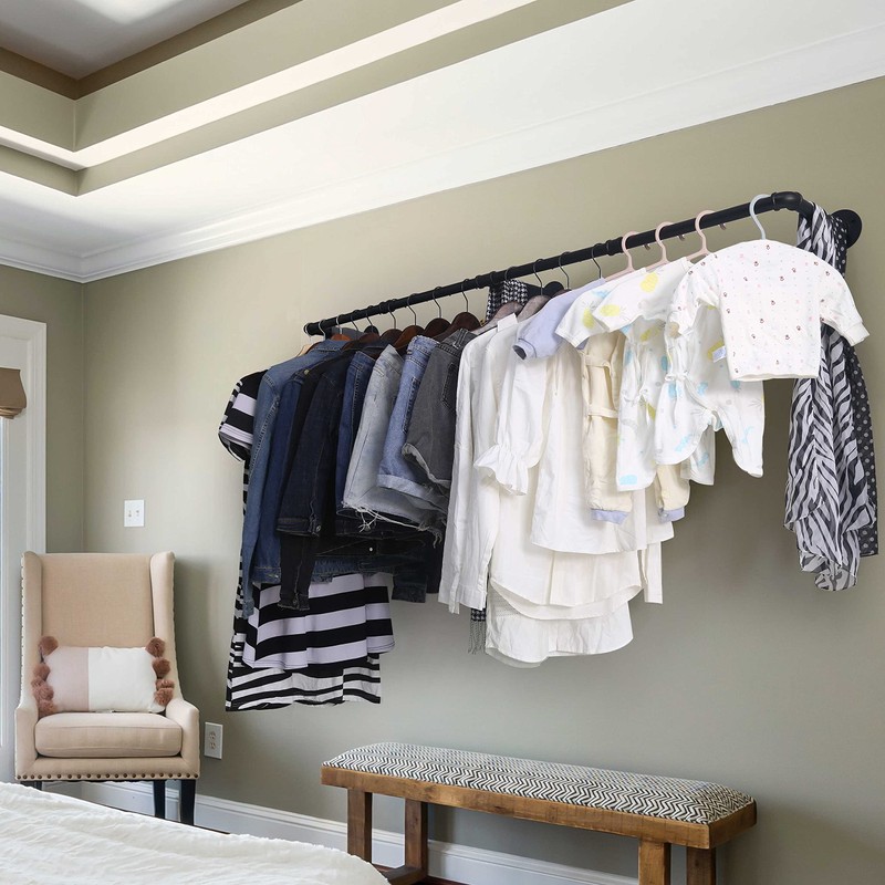 WEBI Clothing Rack Wall Mount,65" Industrial Pipe Clothes Rack for