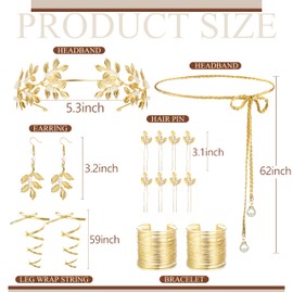 Roheafer 14 Pcs Greek Goddess Costume Accessories Set for Women Golden Laurel Leaves Crown Upper Arm Coil Bracelet Artificial Pearl Drop Earrings Toga Waist Belt Bridal Wedding Party(Pearl Crown)