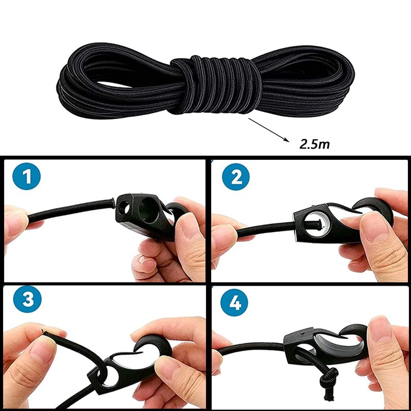 4 Pack Stainless Steel D-Ring Triangle Patch with 2.5m Black