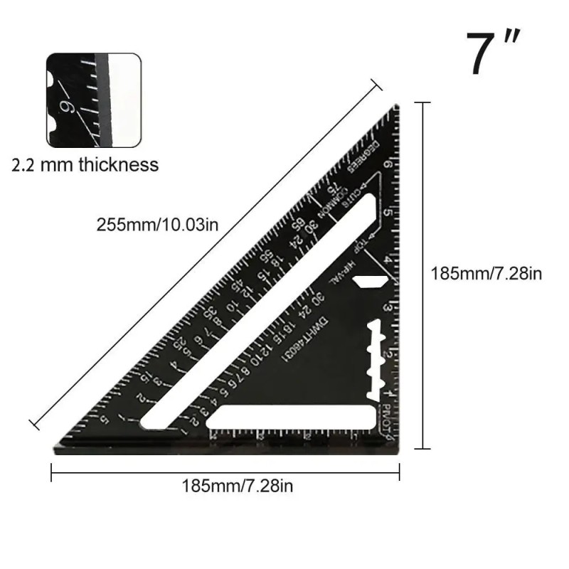 7-Inch Aluminum Speed Square with Imperial Markings for Woodworking Layout
