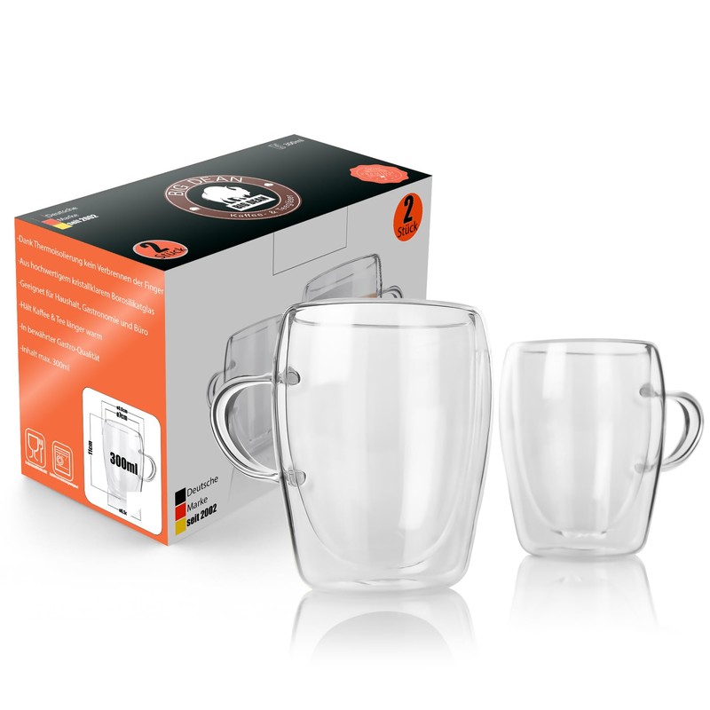 BigDean Pack of 2 Double Walled Latte Macchiato Glasses with