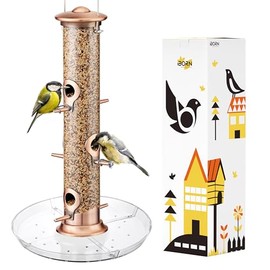 iBorn - Comederos para pájaros con recogedor de semillas para exteriores, colgante, de 6 puertos, para pájaros cardenales, de aluminio me...