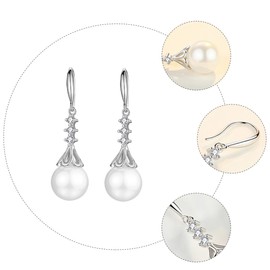 FOMIYES Delicate Waterdrop Pearl Earrings for Women Chic Long Ear Pendants with Rhinestone Flower Design Elegant Drop Earrings for Banquets and Everyday Wear