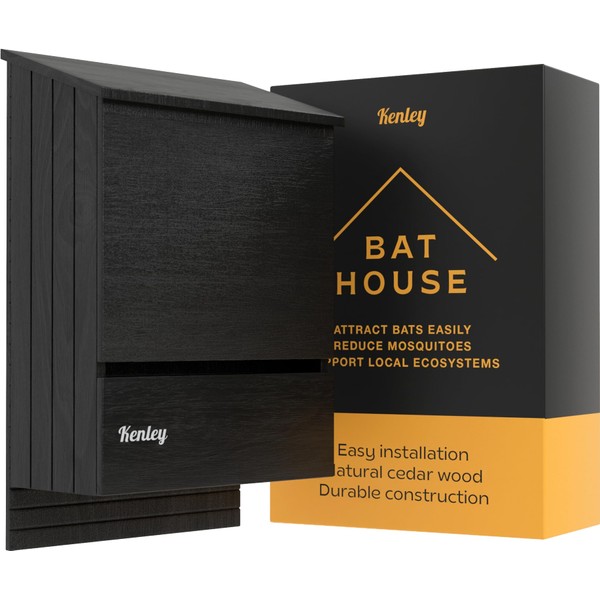 Kenley Bat House - Large Bat Box for Outside with 3 Chambers - Handmade from Cedar Wood - Black Weatherproof Bat Houses for Outdoors - Roosting Bat Boxes Designed to Attract Bats - Easy to Install