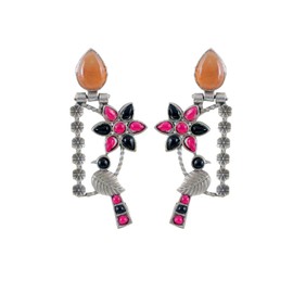 Indian Brass Bird Fashion Silver Oxidized Bollywood Designer Traditional Ethnic Dangle Jhumka Small Earrings Jewelry (ORANGE)