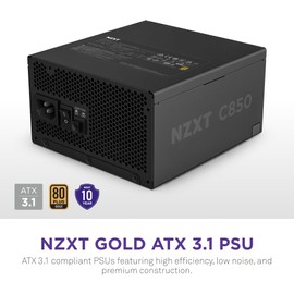 NZXT C850 Gold ATX 3.1 - Fully Modular Low-Noise PC Gaming Power Supply - 850 Watts - 80 Plus Gold - 12V-2x6 Connector - Zero Fan Mode - 100% Japanese Capacitors - Black