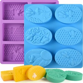 Sakolla Sakolla 2 Pack 6 Cavity Bee Silicone Soap Molds Rectangle Oval Honeycomb Silicone Molds Loaf Handmade Molds for Soap Making Supplies DIY Wax Melts, Beeswax, Cake Chocolate Bakeware