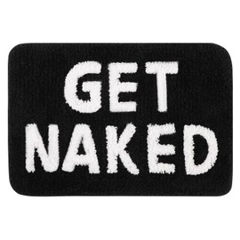 Get Naked Bath Mat Cute Bathroom Rugs Fast Absorbent Soft Microfiber Shower Mat Non-Slip Backing Carpet for Bathtub Bedroom Floor Machine Wash Black 12x24