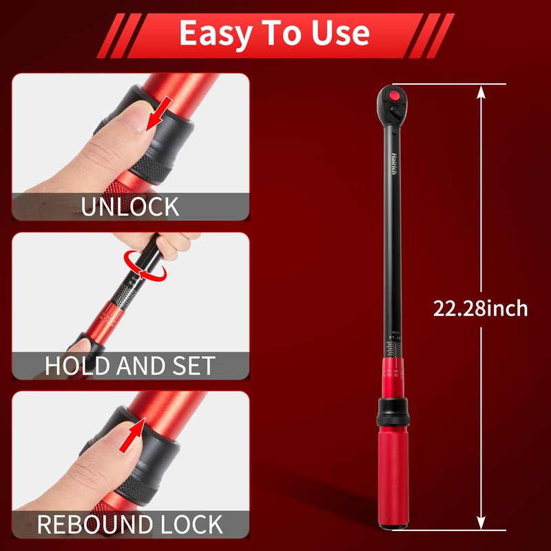 Hairich 1/2-Inch Drive Click Torque Wrench, Dual-direction 40-300ft.lb/33.9-406.8Nm, 72-tooth Torque