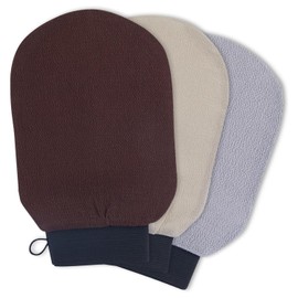 QUALIVEN Exfoliating Mitt Wash Gloves, 3 Pack, Body Scrub Gloves with 120D, 150D and 250D Roughness, Tanning Mitt Dead Skin Remover Glove, Deep Body Scrubber for Women and Men