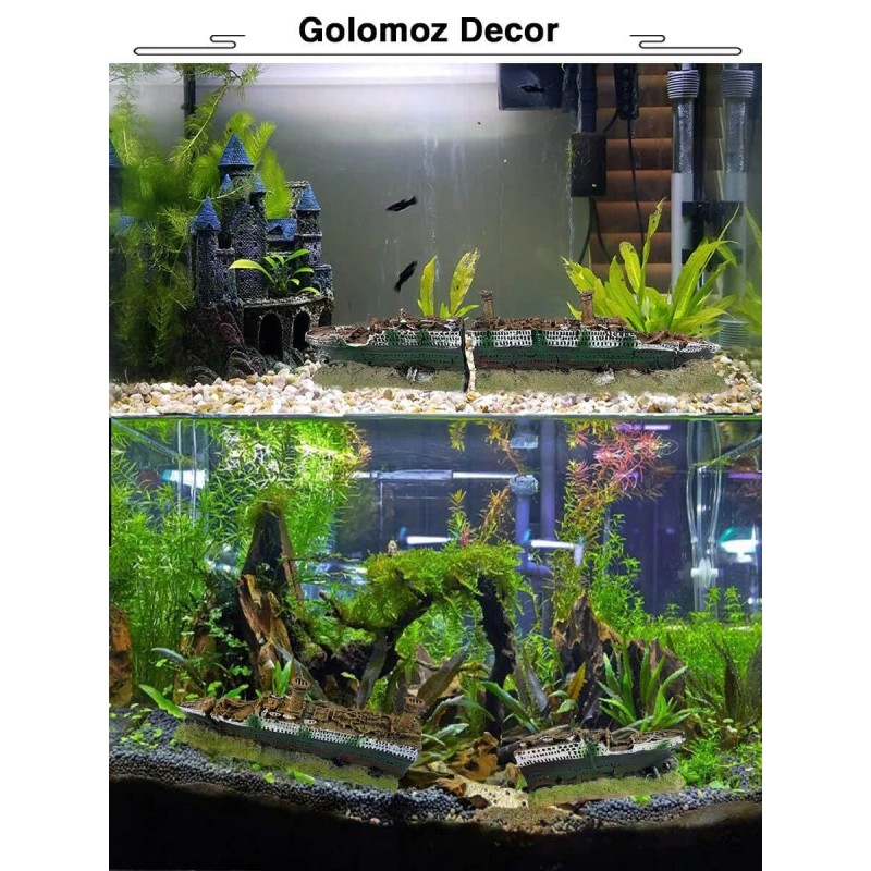GOLOMOZ Aquarium Titanic Shipwreck Ornament - Decor Cave for Fish